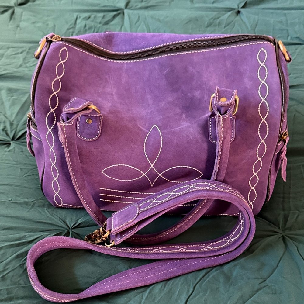 Purple Suede Crossbody Tote Bag - Women